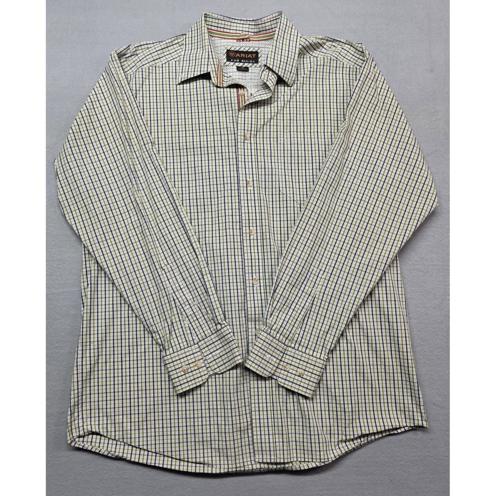 Ariat Pro Series Mens LG Blue Green Plaid Long Sleeve Button Up Dress Shirt